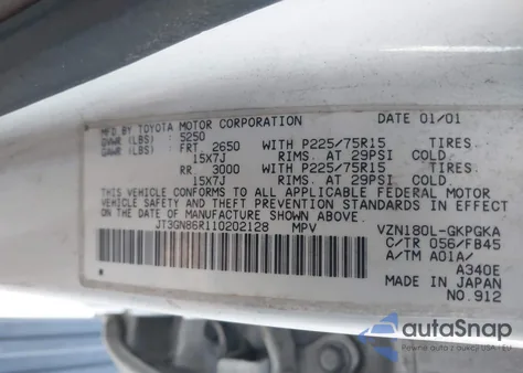 2001 Toyota 4Runner Sr5 V6 from USA, damaged, VIN JT3GN86R110202128